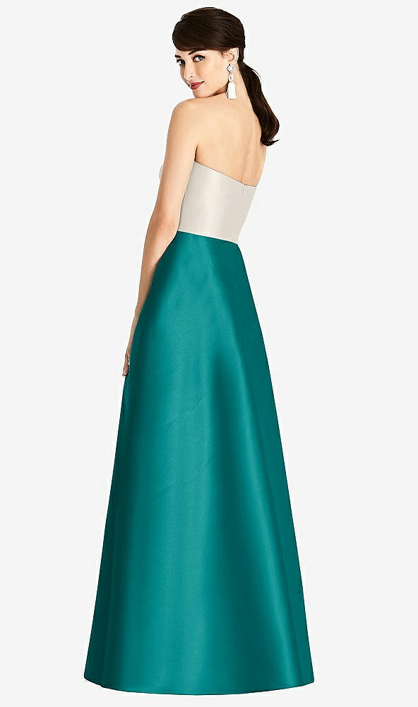 Back View - Jade & Ivory Strapless A-Line Satin Dress with Pockets