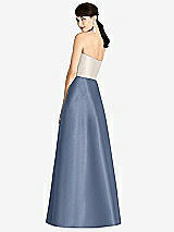 Rear View Thumbnail - Larkspur Blue & Ivory Strapless A-Line Satin Dress with Pockets