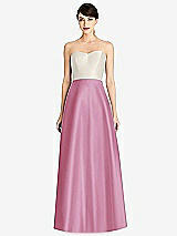 Front View Thumbnail - Powder Pink & Ivory Strapless A-Line Satin Dress with Pockets