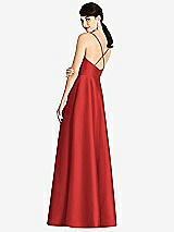 Rear View Thumbnail - Poppy Red V-Neck Full Skirt Satin Maxi Dress