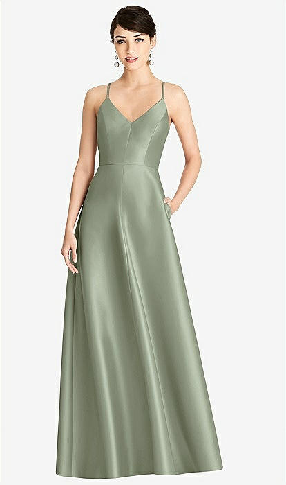 sage satin bridesmaid dress Azazie Saige
