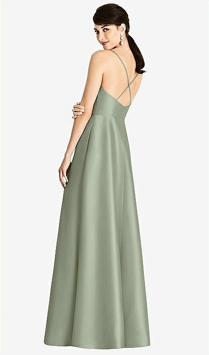 V-neck Full Skirt Satin Maxi Bridesmaid Dress In Sage | The Dessy