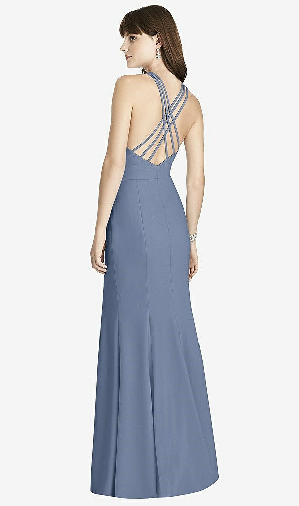 Back View - Larkspur Blue Criss Cross Open-Back Trumpet Gown