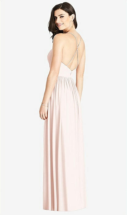 Criss Cross Strap Backless Maxi Bridesmaid Dress In Blush | The Dessy Group
