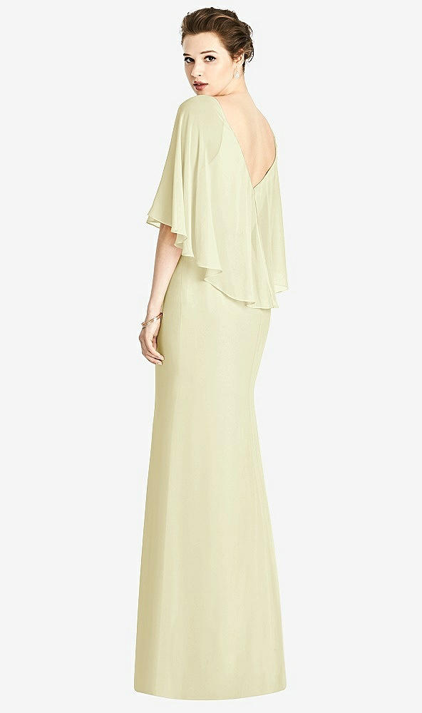 Back View - Butter Yellow V-Back Trumpet Gown with Draped Cape Overlay