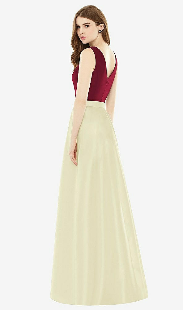 Back View - Butter Yellow & Burgundy Alfred Sung Bridesmaid Dress D753