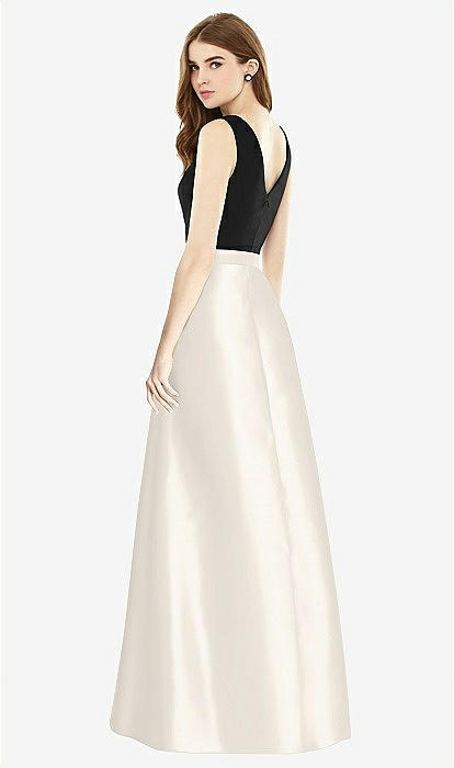 Sleeveless A-line Satin Bridesmaid Dress With Pockets In Ivory & Black |  The Dessy Group