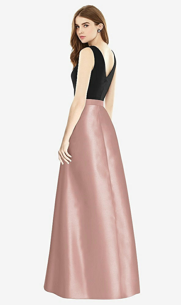 Back View - Neu Nude & Black Sleeveless A-Line Satin Dress with Pockets