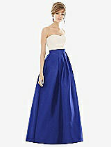 Front View Thumbnail - Cobalt Blue & Ivory Strapless Pleated Skirt Maxi Dress with Pockets