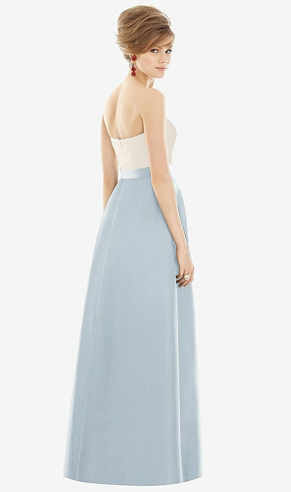 Back View - Mist & Ivory Strapless Pleated Skirt Maxi Dress with Pockets