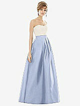 Front View Thumbnail - Sky Blue & Ivory Strapless Pleated Skirt Maxi Dress with Pockets
