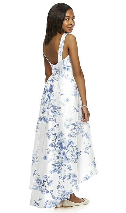 Floral Bateau Neck High-low Junior Bridesmaid Dress With Pockets In Cottage  Rose Larkspur | The Dessy Group