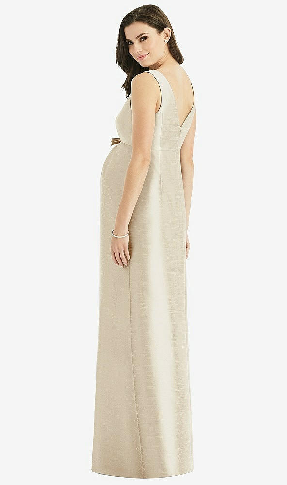Back View - Champagne Sleeveless Satin Twill Maternity Dress