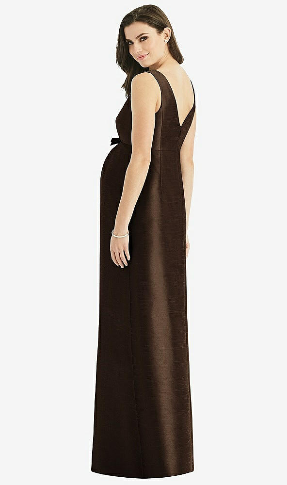 Back View - Espresso Sleeveless Satin Twill Maternity Dress