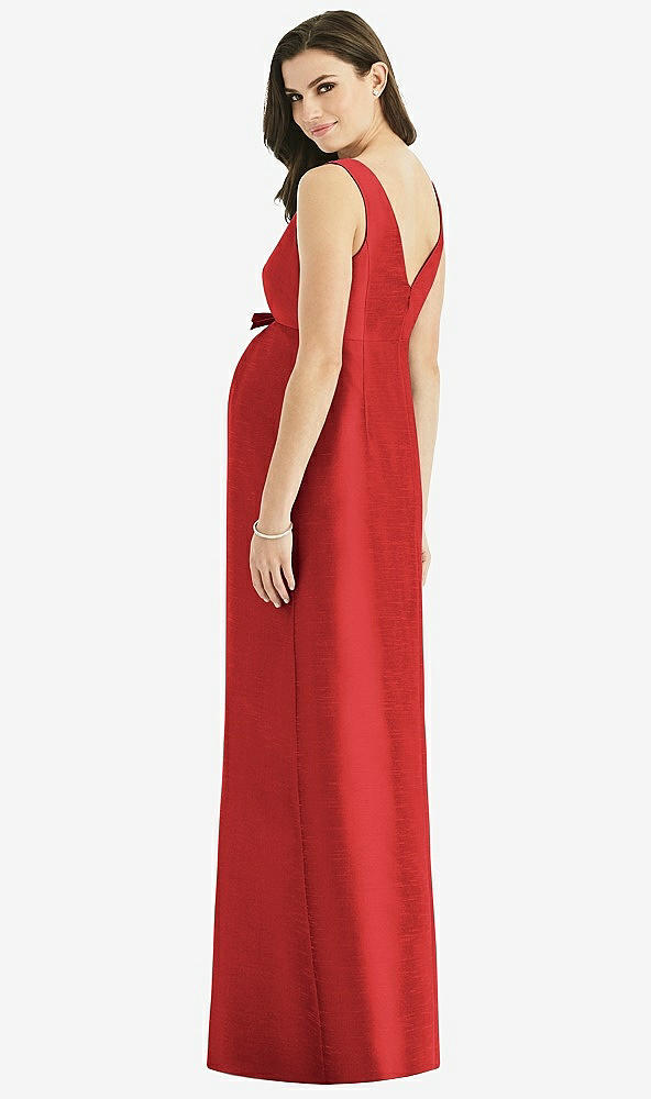Back View - Poppy Red Sleeveless Satin Twill Maternity Dress