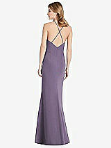 Rear View Thumbnail - Lavender Criss Cross Open-Back Chiffon Trumpet Gown