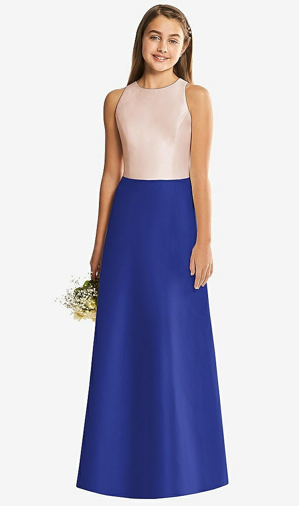 Back View - Cobalt Blue & Cameo Alfred Sung Junior Bridesmaid Style JR545