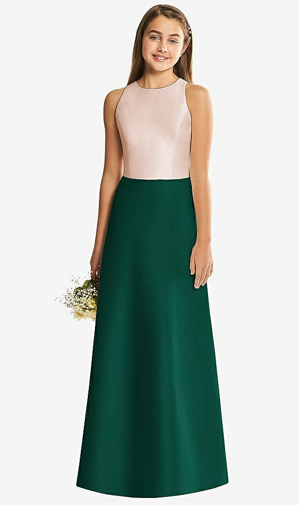 Back View - Hunter Green & Cameo Alfred Sung Junior Bridesmaid Style JR545