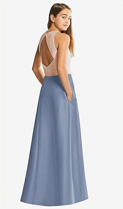 navy blue dress for baby girl Junior Bridesmaid Dress Square Neck Satin A-Line Gown with Bow COCOMELODY B0C7KY63LX, Grey main image 0