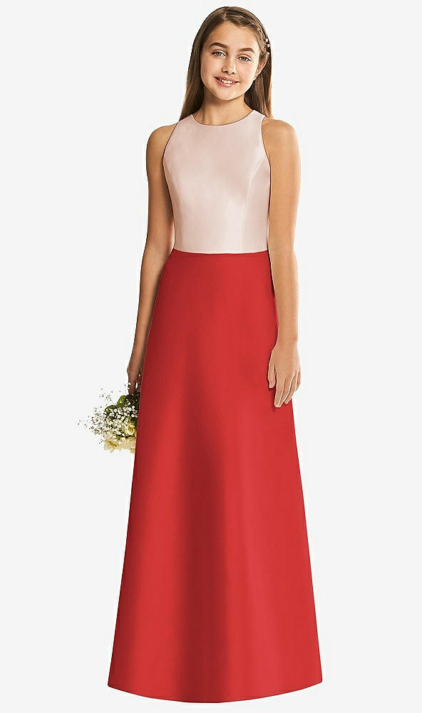 Back View - Poppy Red & Cameo Alfred Sung Junior Bridesmaid Style JR545