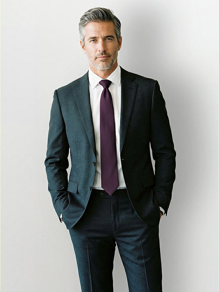 Front View - Aubergine Yarn-Dyed Modern Tie by After Six