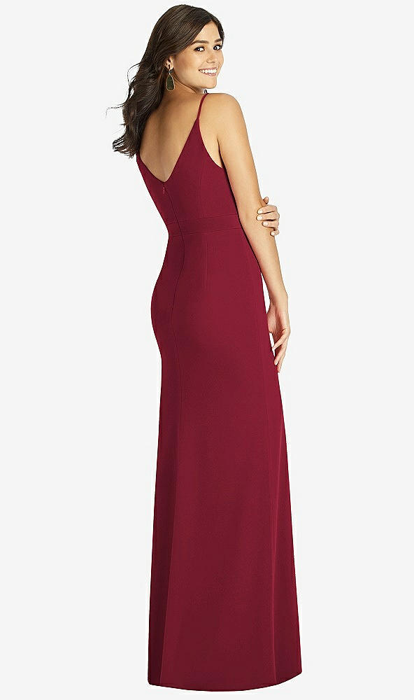 Back View - Burgundy Fishtail Skirt Stretch Maxi Dress