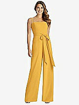 Front View Thumbnail - NYC Yellow Spaghetti Strap Crepe Jumpsuit with Sash - Alana 