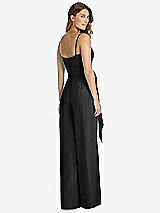 Rear View Thumbnail - Black Spaghetti Strap Crepe Jumpsuit with Sash - Alana 