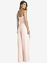 Rear View Thumbnail - Blush Spaghetti Strap Crepe Jumpsuit with Sash - Alana 