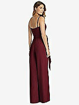 Rear View Thumbnail - Cabernet Spaghetti Strap Crepe Jumpsuit with Sash - Alana 