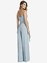 Rear View Thumbnail - Mist Spaghetti Strap Crepe Jumpsuit with Sash - Alana 