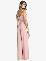 Rear View Thumbnail - Rose Spaghetti Strap Crepe Jumpsuit with Sash - Alana 