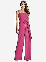 Front View Thumbnail - Tea Rose Spaghetti Strap Crepe Jumpsuit with Sash - Alana 