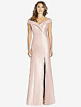 Front View Thumbnail - Blush Off-the-Shoulder Cuff Trumpet Gown with Front Slit