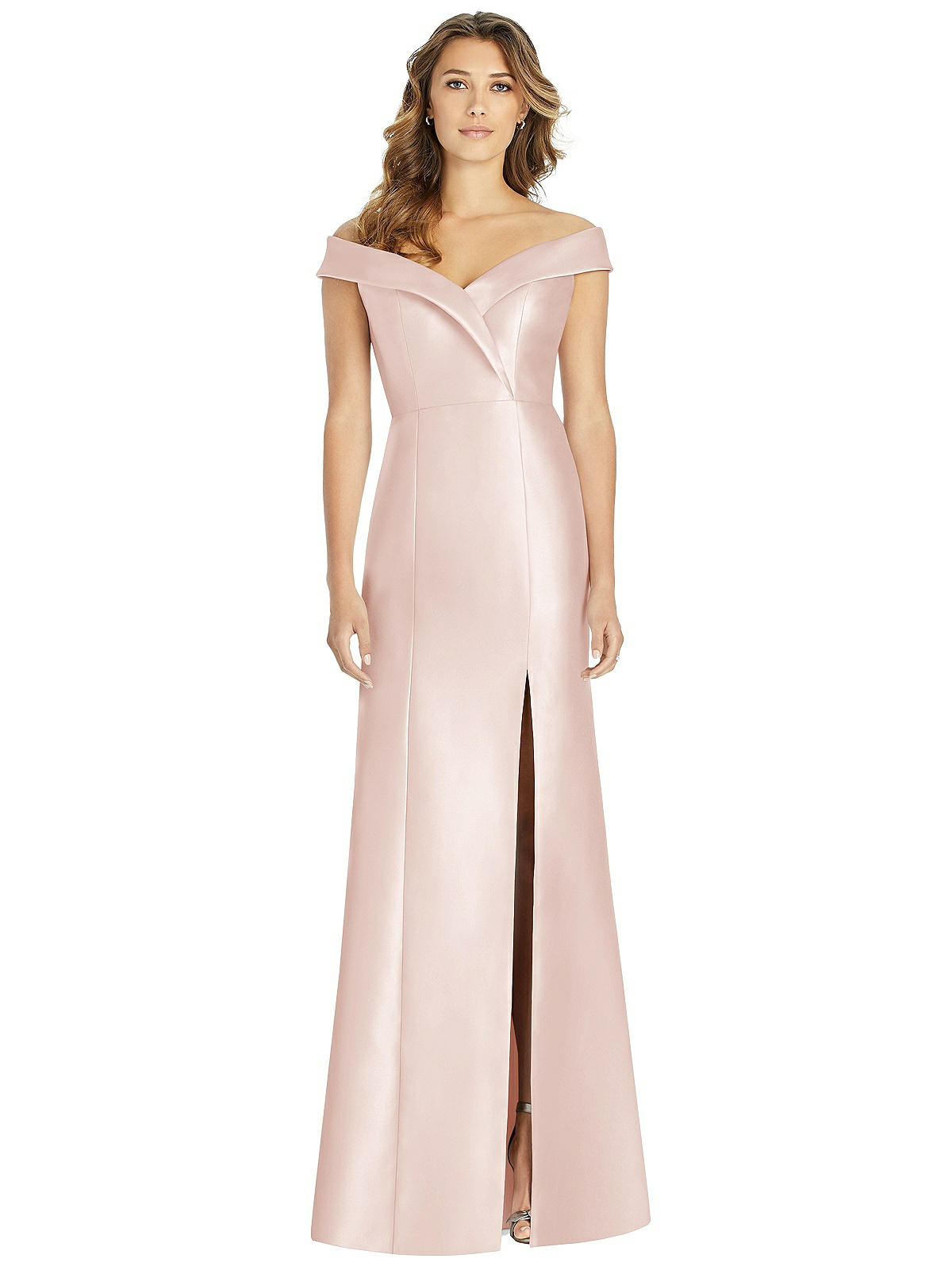Off-the-shoulder Cuff Trumpet Bridesmaid Dress With Front Slit In