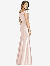 Rear View Thumbnail - Blush Off-the-Shoulder Cuff Trumpet Gown with Front Slit