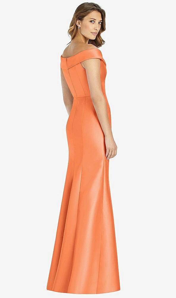 Back View - Portofino Orange Off-the-Shoulder Cuff Trumpet Gown with Front Slit