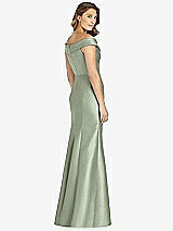 Rear View Thumbnail - Sage Off-the-Shoulder Cuff Trumpet Gown with Front Slit