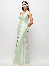 Side View Thumbnail - Mint Green V-Neck Halter Satin Trumpet Gown