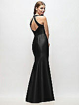 Rear View Thumbnail - Black V-Neck Halter Satin Trumpet Gown