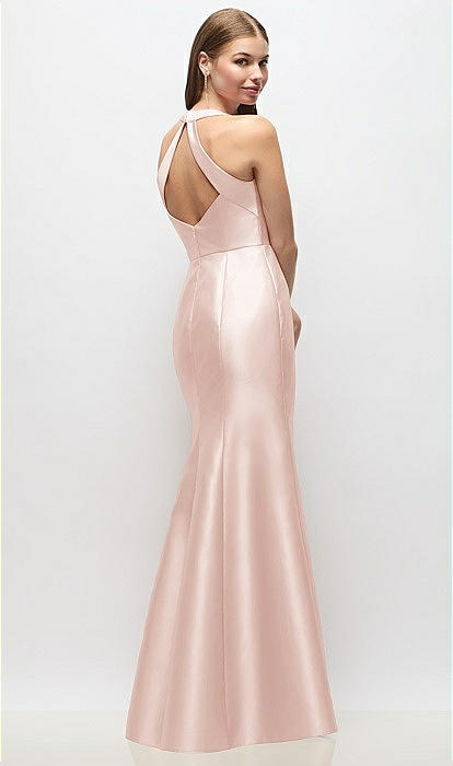 V-Neck Halter Satin Trumpet Gown
