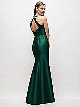 Rear View Thumbnail - Hunter Green V-Neck Halter Satin Trumpet Gown