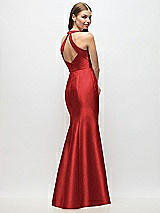 Rear View Thumbnail - Poppy Red V-Neck Halter Satin Trumpet Gown