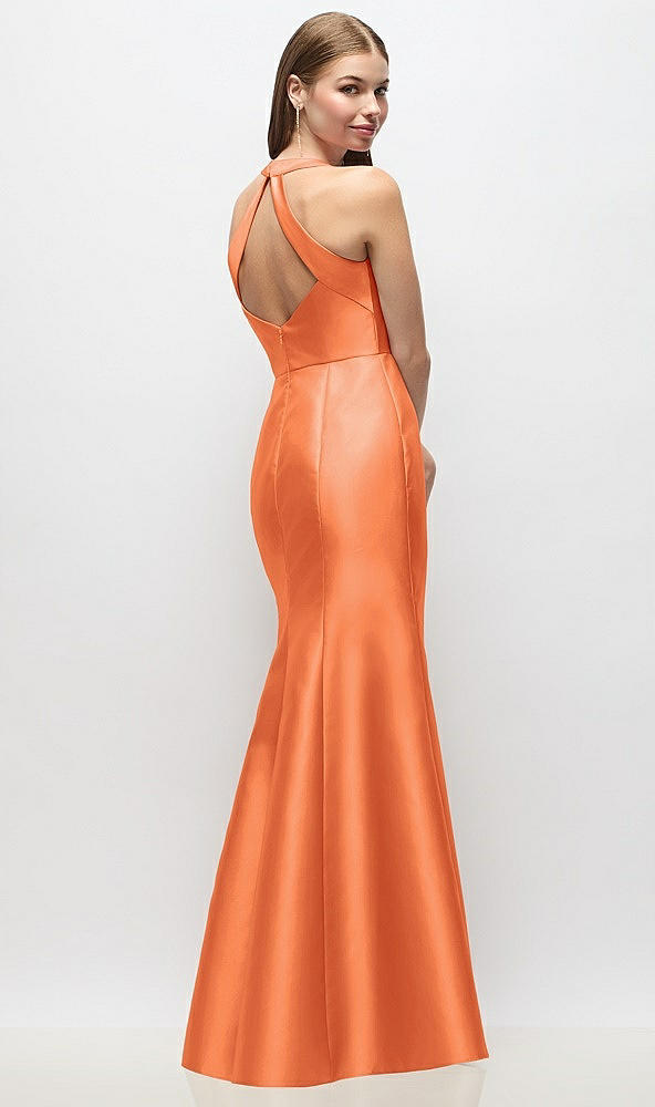 Back View - Portofino Orange V-Neck Halter Satin Trumpet Gown