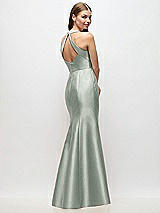 Rear View Thumbnail - Willow Green V-Neck Halter Satin Trumpet Gown