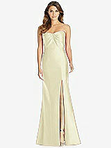 Front View Thumbnail - Butter Yellow Strapless Draped Bodice Trumpet Gown 