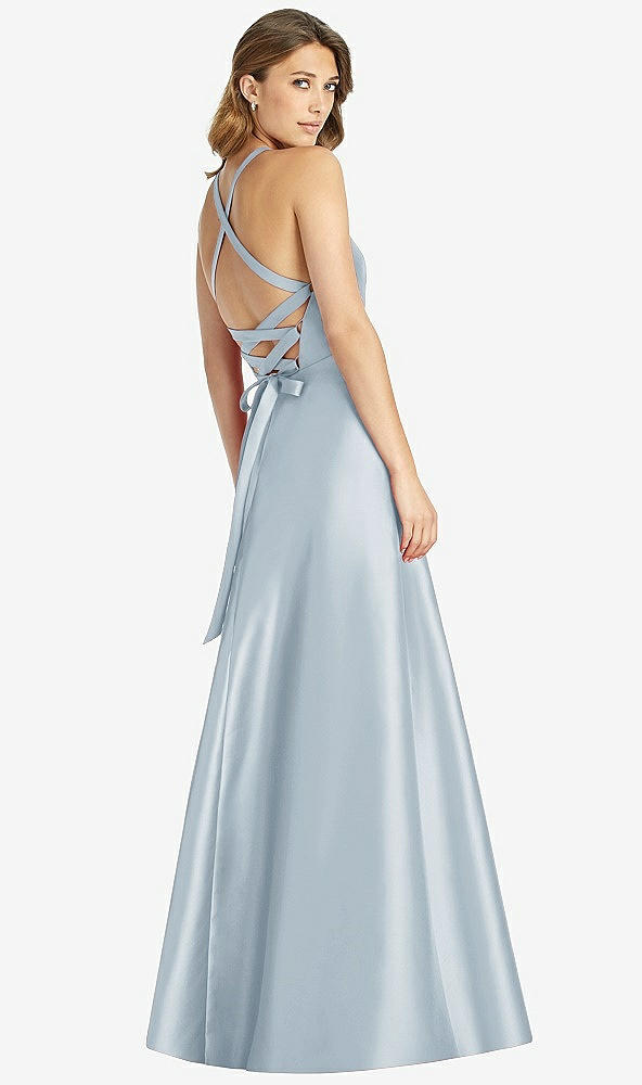Back View - Mist Halter Lace-Up A-Line Maxi Dress