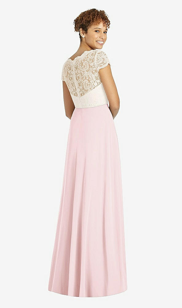 Back View - Ballet Pink & Ivory Cap Sleeve Illusion-Back Lace and Chiffon Dress