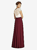 Rear View Thumbnail - Cabernet & Ivory Cap Sleeve Illusion-Back Lace and Chiffon Dress