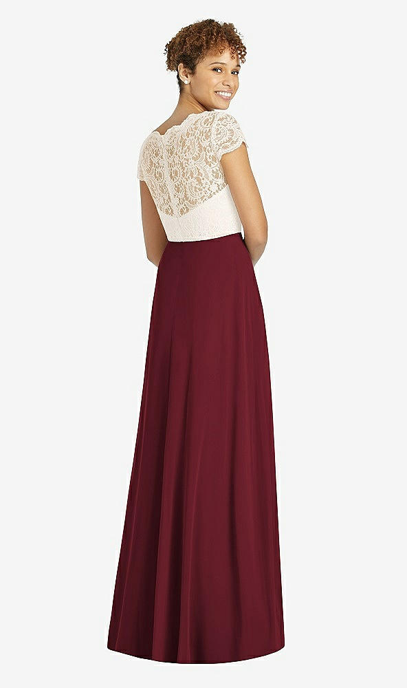 Back View - Cabernet & Ivory Cap Sleeve Illusion-Back Lace and Chiffon Dress